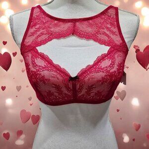 Betsey Johnson ✦ Lace Bralette ✦ Red Black Floral Cutout Sheer Adjustable Straps